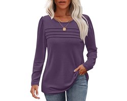 Dames shirt met lange mouwen ronde hals casual losse trui dames trendy plooien pofmouwen sweatshirt herfst winter puli bovenstuk blouse tuniek tops
