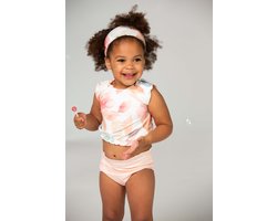 Ducksday - Omkeerbare baby tankini met haarlint - voor meisjes - UPF 50+ - Driedelige zwemset - Bliss - Bloemen - Pastel roze - Maat 92