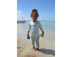 Ducksday - zwempakje voor baby en peuter- onesie - lang - volledige bescherming - met afneembare kap- UV-werend UPF50+ - unisex - Andes - Muntgroen - 1 jaar