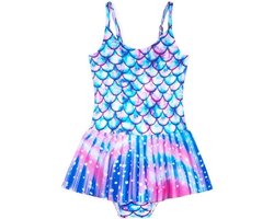 E-Ambar - Meisjesbadpak met schubbenpatroon in blauw en roze, met ruches - Zwemkleding voor meisjes.