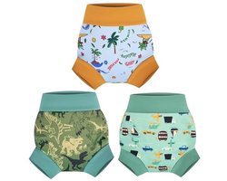 Herbruikbare zwemluiers voor peuters - Wasbare luiers voor jongens en meisjes (3-pack, 5 jaar, dino's, kokosgroen, auto)