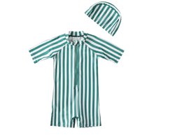Il Bambini - UV-Zwempak - swimsuit met mutsje - UPF50+ - groen gestreept - maat 98/104