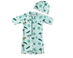 Il Bambini - UV-Zwempak - swimsuit met mutsje - UPF50+ - groen tropical - maat 74/80