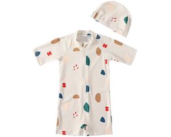 Il Bambini - UV-Zwempak - swimsuit met mutsje - UPF50+ - light peach met figuren - maat 74/80