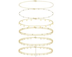 Lichaamskettingen Set - Dames - Zomer - Taille - Bikini - Strass - Evil Eye - Goud - Beachwear Accessoires - 6 stuks - 14K Verguld - Strass Sieraden - Taillekettingen - Gelaagd