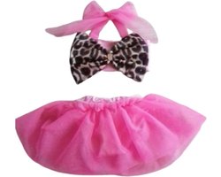 Maat 56 Bikini Roze met tule panterprint strik badkleding baby en kind zwem kleding leopard tijgerprint