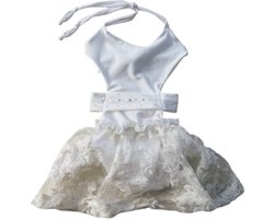 Maat 56 Luxe Badpak Monokini zwemkleding Wit met steentjes badkleding tule rok voor baby en kind zwem kleding