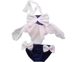 Maat 74 Bikini blauw Baby en kind donkerblauw zwemkleding roze strik