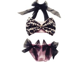Maat 74 Bikini roze tijgerprint strik met zwarte tulle strikjes dierenprint Baby en kind zwemkleding roze