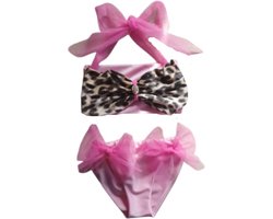 Maat 80 Bikini roze strikjes Dierenprint panterprint badkleding baby en kind zwemkleding
