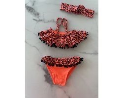 Meisjes baby bikini met haarbandje "Koraal" verkrijgbaar in de maten 56/62 t/m 146/152
