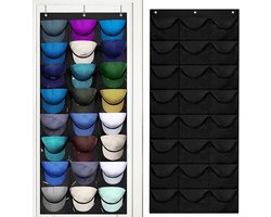 MK Stoer - Honkbalkaphouder - Petopslag - Dubbele opvouwbare kaphouder - Zwart - Organizer met 24 vakken - Geschikt voor petten met klep, baseball caps - Kapopslaghouder