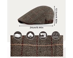Platte Pet Heren - Vintage Baret - Verstelbare Hoofdomtrek 55-60 cm - Katoen/Polyester - Bruin - Geschikt voor Buitenactiviteiten - Flat Cap