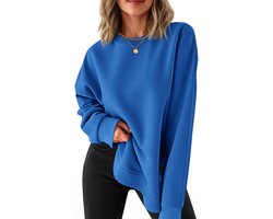 Pullover voor dames, ronde hals, lange mouwen, sweatshirts, zijsplit, lange mouwen, elegante basic trui, losse tuniek, tops, casual bovenstuk