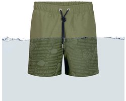 Ramatuelle Zwembroek Jongens - Magic print Zwembroek   - Print wordt zichtbaar zodra de stof nat wordt. - Maat 92 - Kleur  Groen / Khaki