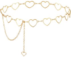 Riem met Strass en Hart Ontwerp - Verstelbare Taille Ketting voor Vrouwen - Modeaccessoire voor Jurk, Jeans en Bikini - Gouden Metalen Body Chain - Sieraden voor Dames - 120 × 2.7 cm