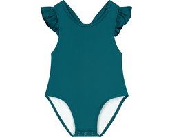 Supercute badpak petrol blauw met gekruiste bandjes en drukknopen maat 74/80