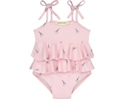 Supercute badpak roze/grijs met giraffen, ruffels en drukknoop sluiting maat 62