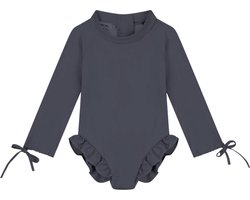 Supercute badpak UV-Zwempak - UPF50+, antraciet grijs met lange mouwen, drukknoopjes en ritssluiting maat 74/80