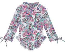 Supercute badpak UV-Zwempak - UPF50+, paisley wit met lange mouwen, drukknoopjes en ritssluiting maat 74/80