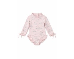 Supercute UV Badpak Meisjes - Soft Cream – Baby & Peuter Zwempak Lange Mouw – Zwaan Print – 3 t/m 6 maanden
