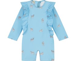 Supercute UV werend UV-Zwempak - UPF50+, badpak lichtblauw met hertjes en drukknopen en lange mouwen maat 74/80