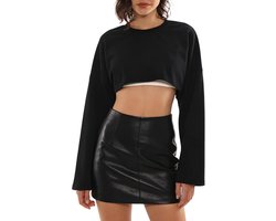 Sweatshirt dames katoen crop pullover korte hoodie zonder capuchon casual basic damestrui lange mouwen oversized ronde hals lange mouwen bovendeel tops
