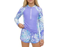 Uv-badpak voor meisjes met gevoerd, lange mouwen, uv-badkleding met badshirt en shorts, zwemshirt, uv-shirt, zwempak, 8-14 jaar