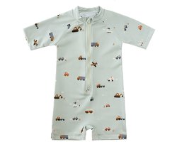 UV Zwempakje – Grijs – Voertuigenprint – Maat 98/104 – Baby's - Peuters - Jongens