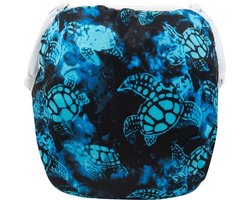 Wasbare Zwemluier – One Size 8–25 kg – Blauw Schildpad – Verstelbaar & Duurzaam