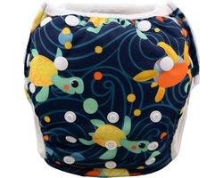 Wasbare Zwemluier – One Size 8–25 kg – Donkerblauw Schildpad – Verstelbaar & Duurzaam