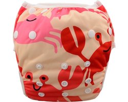 Wasbare Zwemluier – One Size 8–25 kg – Rood Krabben – Verstelbaar & Duurzaam