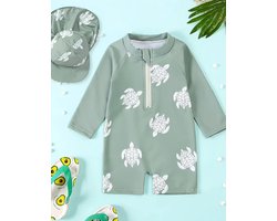 Zwempak UV baby - UV zwempak baby 1-2 jaar - Zwemset UV - Zwempak lange mouwen - Zwemonesie - Schildpadjes print - Zwempak - Badpak - Maat 92 - Zwempak met zonnehoedje - Zwemset UV peuter