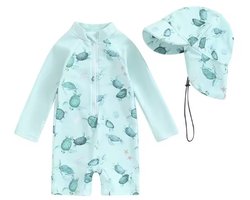 Zwempak voor Jongens - Maat: 50/56 - Thema: Schildpadden - Badpak / UV Zwem Pak - Unisex - Zonbescherming - Hoge Kwaliteit - Inclusief Muts / Hoedje - Vakantie & Zwembad - Zwemmen - Baby Badpak - Baby Zwemmen - Babybadpak - Zomer UV Badpakje UPF50+