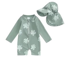 Zwempak voor Jongens - Maat: 62/68 - Thema: Schildpadden - Badpak / UV Zwem Pak - Unisex - Zonbescherming - Hoge Kwaliteit - Inclusief Muts / Hoedje - Vakantie & Zwembad - Zwemmen - Baby Badpak - Baby Zwemmen - Babybadpak - Zomer UV Badpakje UPF50+