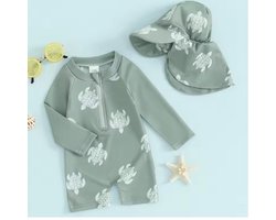 Zwempak voor Jongens - Maat: 74/80 - Thema: Schildpadden - Badpak / UV Zwem Pak - Unisex - Zonbescherming - Hoge Kwaliteit - Inclusief Muts / Hoedje - Vakantie & Zwembad - Zwemmen - Baby Badpak - Baby Zwemmen - Babybadpak - Zomer UV Badpakje UPF50+