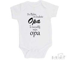 100% katoenen Romper "De liefste en leukste Opa is toevallig mijn Opa" Unisex Katoen Wit/zwart 56/62