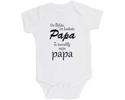 100% katoenen Romper "De liefste en leukste Papa is toevallig mijn papa" Vader Vaderdag Unisex Katoen Wit/zwart 56/62
