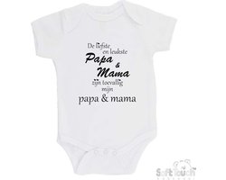 100% katoenen Romper "De liefste en leukste Papa & Mama zijn toevallig mijn Papa & Mama" Unisex Katoen Wit/zwart 62/68