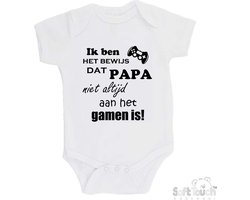 100% katoenen Romper "Ik ben het bewijs dat PAPA niet altijd aan het gamen is!" Unisex Katoen Wit/zwart 62/68