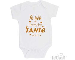 100% katoenen Romper "Ik heb de liefste TANTE ooit!" Unisex Katoen Wit/tan Maat 68/74