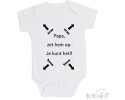 100% katoenen Romper "Papa, zet hem op. Je kunt het!!" Unisex Katoen Wit/zwart Maat 56/62