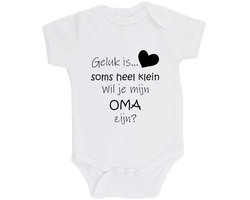 100% katoenen Romper Zwangerschap Aankondiging 2.0 "Geluk is soms heel klein wil je mijn OMA zijn?" Unisex Katoen Wit/zwart Maat 56/62