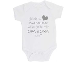 100% katoenen Romper Zwangerschap Aankondiging 2.0 "Geluk is soms heel klein willen jullie mijn OPA & OMA zijn?" Unisex Katoen Wit/grijs Maat 56/62