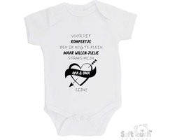 100% katoenen Romper Zwangerschap Aankondiging 2.0 "Voor dit rompertje ben ik nog te klein maar willen jullie straks mijn opa & oma zijn" Jongens Katoen Wit/zwart Maat 62/68