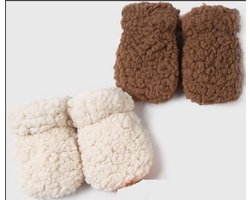 2 Paar Baby Teddy Wantjes – Maat 62-74 (2-9 Maanden) – Bruin & Crème