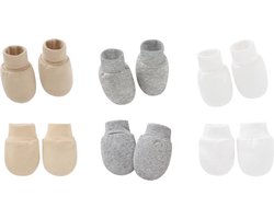 3-pack Baby Newborn Krabwantjes en Slofjes – Beige, Grijs & Wit – Katoen – Bescherming & Warmte voor Baby - baby handschoenen en sokjes voor pasgeboren
