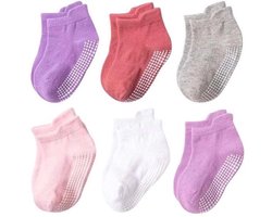 6 Paar - Antislip Sokken Kind Baby - 1-3 jaar - Paars Roze - Enkelsokken