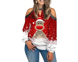 Allecto plus - Dames Kerst Kleding Sweatshirt met Kerstmis Print, Lange Mouwen - Feestelijke Kerstboom Design & Schouders - Maat S-XXL