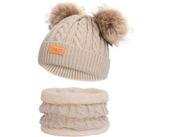 Baboo Muts & Sjaal Set - Kindermuts - Muts Kind & Baby - Baby Kleding - Muts Jongen en Meisje - Winter Kinderkleding - Beanie Kind - 0 tot 6 Jaar - Onesize - Beige